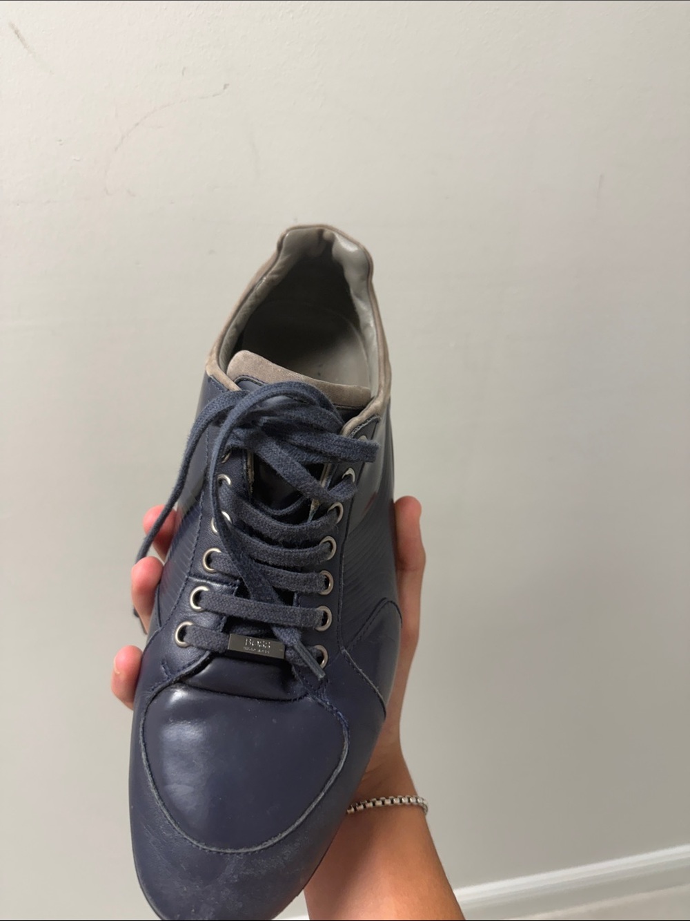 Hugo Boss Navy Blue Leather Lace-Up Sneaker